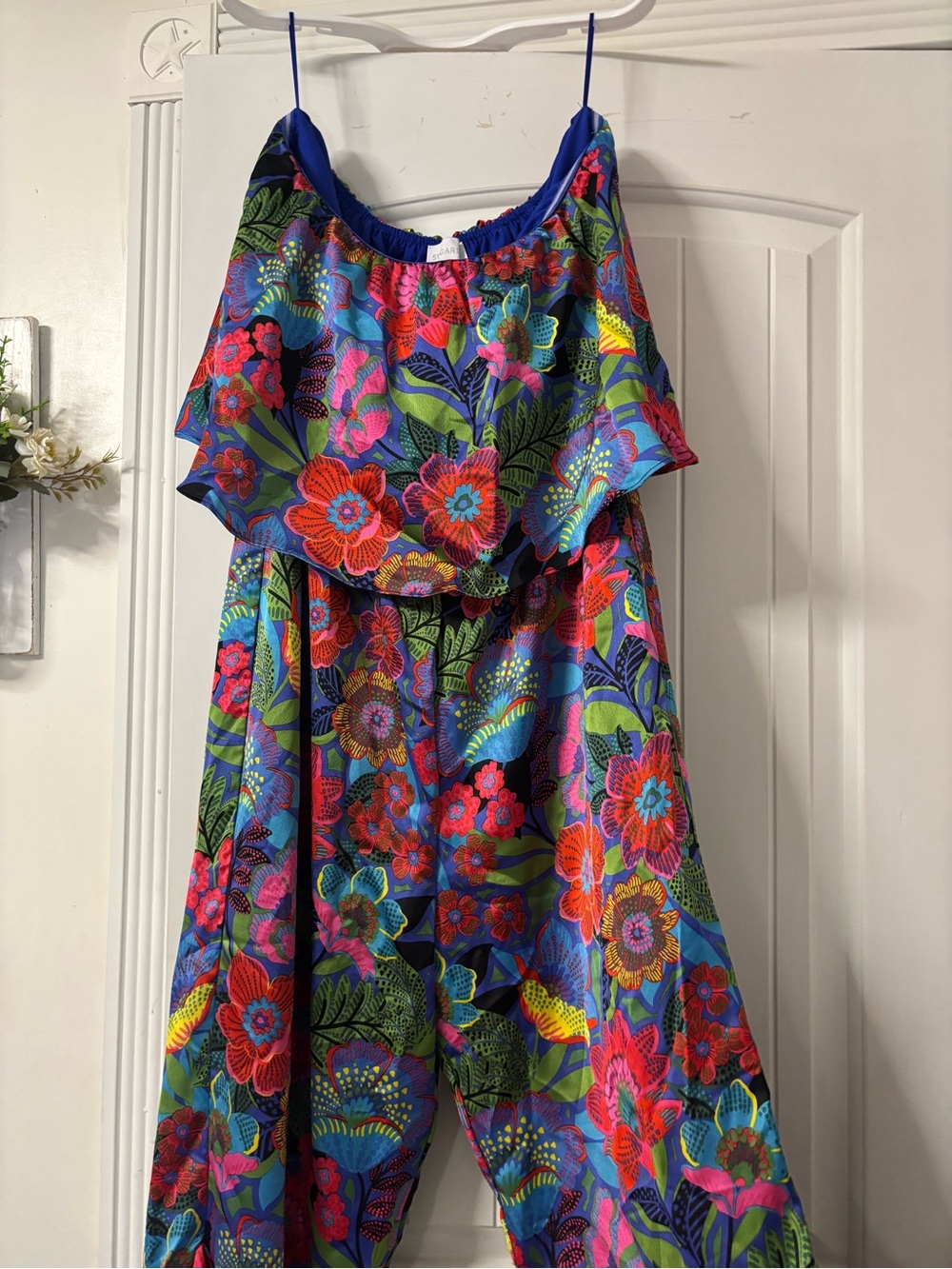 Sugarlips Strapless Floral Ruffle Jumpsuit in Blue Multi - Picture 3 of 7